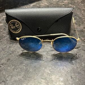 Ray-Ban Round Gold Frame with Blue polarised Lenses Sunglasses 100% authentic
